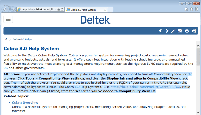 EVMS Deltek Cobra version 8.0
