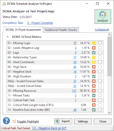 DCMA Schedule Analyzer for Project&trade;&nbsp;Version 4 Takes Schedule Health Analysis to The Next Level